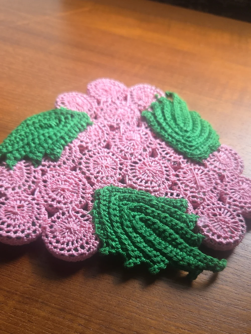 Vintage Pink Flower Cluster Hand Crocheted Bottle Cap Hot Pad Trivet